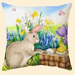 Rustic Farmhouse Bunny & Chicks Pillow Cover 18”x18” Soft Tulip Spring Decor NWT